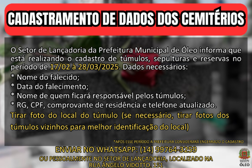 CADASTRAMENTO DE DADOS DOS CEMITÉRIOS